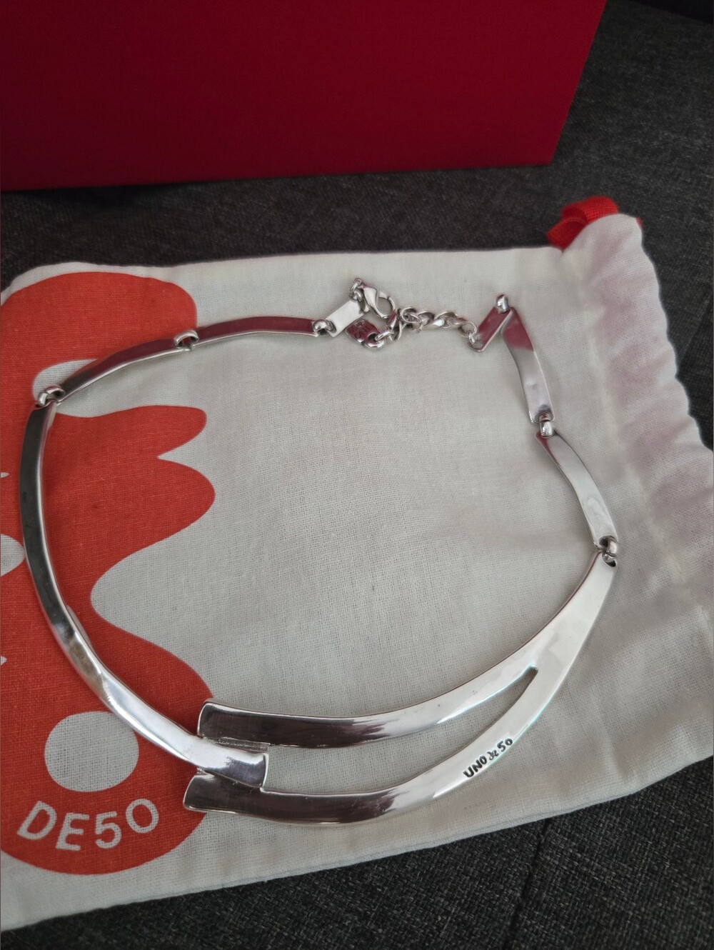 UNO de 50 Silver Two-Row Curved Collar Necklace